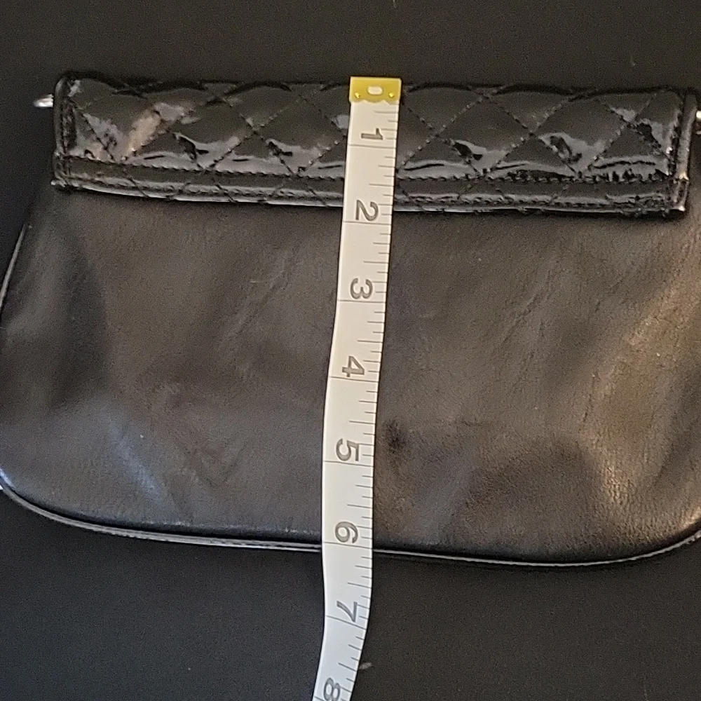 GRACE ADELE Jane Quilted Patent Faux Leather Clutch Black nwot